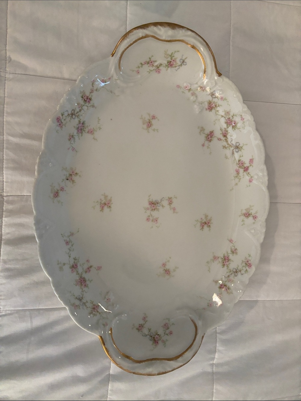 Theodore Haviland Porcelain Serving Platter with Pink Floral Pattern France
